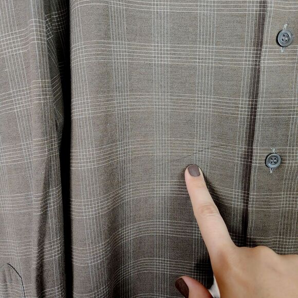 ERMENEGILDO‎ ZEGNA Shirt Mens Medium Brown Gray Pocket Button Front Dress Top - Picture 6 of 10